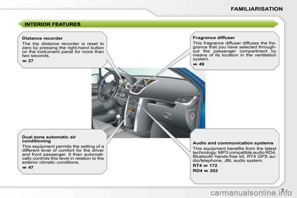 Peugeot 207 Dag 2008  Owners Manual FAMILIARISATION
  Dual zone automatic air  
conditioning  
 This equipment permits the setting of a  
different  level  of  comfort  for  the  driver 
and  front  passenger.  It  then  automati-
cally