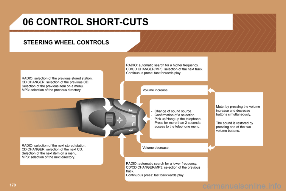 Peugeot 207 Dag 2006.5  Owners Manual �1�7�0
�R�A�D�I�O�:� �s�e�l�e�c�t�i�o�n� �o�f� �t�h�e� �p�r�e�v�i�o�u�s� �s�t�o�r�e�d� �s�t�a�t�i�o�n�. 
�C�D� �C�H�A�N�G�E�R�:� �s�e�l�e�c�t�i�o�n� �o�f� �t�h�e� �p�r�e�v�i�o�u�s� �C�D�.
�S�e�l�e�c�t