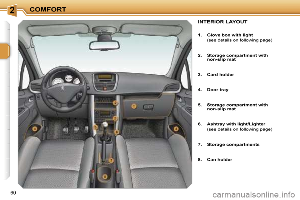 Peugeot 207 Dag 2006.5 Workshop Manual �2�C�O�M�F�O�R�T
�6�0
�I�N�T�E�R�I�O�R� �L�A�Y�O�U�T
�1�.�  �G�l�o�v�e� �b�o�x� �w�i�t�h� �l�i�g�h�t 
�  �(�s�e�e� �d�e�t�a�i�l�s� �o�n� �f�o�l�l�o�w�i�n�g� �p�a�g�e�) 
�2�.�  �S�t�o�r�a�g�e� �c�o�m�p