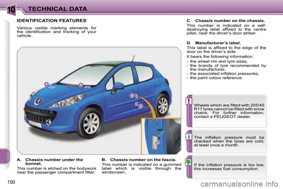 Peugeot 207 Dag 2005.5  Owners Manual �1�0
�!
�i
�T�E�C�H�N�I�C�A�L� �D�A�T�A
�1�5�0
�I�D�E�N�T�I�F�I�C�A�T�I�O�N� �F�E�A�T�U�R�E�S
�V�a�r�i�o�u�s�  �v�i�s�i�b�l�e�  �m�a�r�k�i�n�g�  �e�l�e�m�e�n�t�s�  �f�o�r�  
�t�h�e�  �i�d�e�n�t�i�ﬁ�