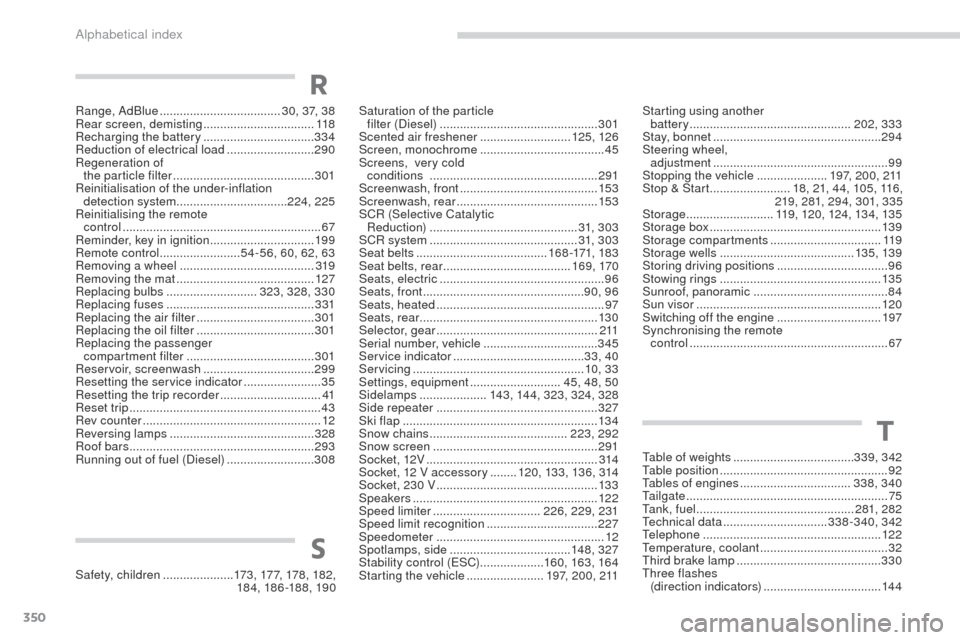Peugeot 3008 Hybrid 4 2017  Owners Manual - RHD (UK. Australia) 350
3008-2_en_Chap11_index-alpha_ed01-2016
Range, AdBlue .................................... 30, 37 , 38
Rear screen, demisting  .................................118
Recharging the battery
 ......... Peugeot 3008 Hybrid 4 2017  Owners Manual - RHD (UK. Australia) 350
3008-2_en_Chap11_index-alpha_ed01-2016
Range, AdBlue .................................... 30, 37 , 38
Rear screen, demisting  .................................118
Recharging the battery
 .........