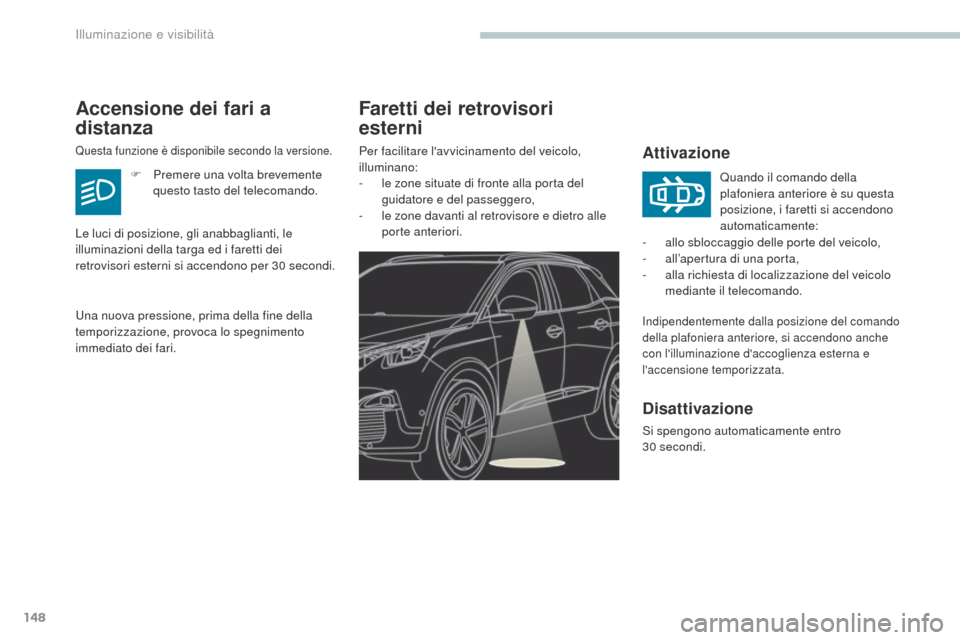 Peugeot 3008 Hybrid 4 2017 Manuale del proprietario (in Italian) 148
3008-2_it_Chap04_eclairage-et-visibilite_ed01-2016
Faretti dei retrovisori
esterni
Attivazione
Indipendentemente dalla posizione del comando
della plafoniera anteriore, si accendono anche
con l Peugeot 3008 Hybrid 4 2017 Manuale del proprietario (in Italian) 148
3008-2_it_Chap04_eclairage-et-visibilite_ed01-2016
Faretti dei retrovisori
esterni
Attivazione
Indipendentemente dalla posizione del comando
della plafoniera anteriore, si accendono anche
con l