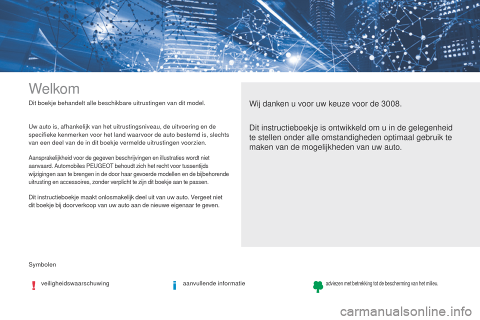 Peugeot 3008 Hybrid 4 2017 Handleiding (in Dutch) Symbolen Dit boekje behandelt alle beschikbare uitrustingen van dit model.
Welkom
Wij danken u voor uw keuze voor de 3008.
Dit instructieboekje is ontwikkeld om u in de gelegenheid
te stellen onder a Peugeot 3008 Hybrid 4 2017 Handleiding (in Dutch) Symbolen Dit boekje behandelt alle beschikbare uitrustingen van dit model.
Welkom
Wij danken u voor uw keuze voor de 3008.
Dit instructieboekje is ontwikkeld om u in de gelegenheid
te stellen onder a