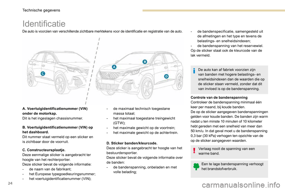 Peugeot 3008 Hybrid 4 2017 Handleiding (in Dutch) 24
Identificatie
De auto is voorzien van verschillende zichtbare merktekens voor de identificatie en registratie van de auto.
A. Voertuigidentificatienummer (VIN)
onder de motorkap.
Dit is het ingesl Peugeot 3008 Hybrid 4 2017 Handleiding (in Dutch) 24
Identificatie
De auto is voorzien van verschillende zichtbare merktekens voor de identificatie en registratie van de auto.
A. Voertuigidentificatienummer (VIN)
onder de motorkap.
Dit is het ingesl