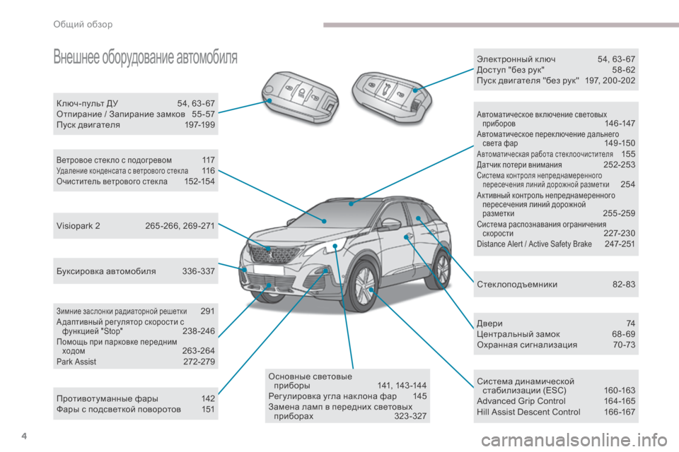 Peugeot 3008 Hybrid 4 2017  Инструкция по эксплуатации (in Russian) 4
3008-2_ru_Chap00b_vue-ensemble_ed01-2016
Буксировка автомобиля 336-337
Зимние заслонки радиаторной решетки 291А даптивный рег уля�