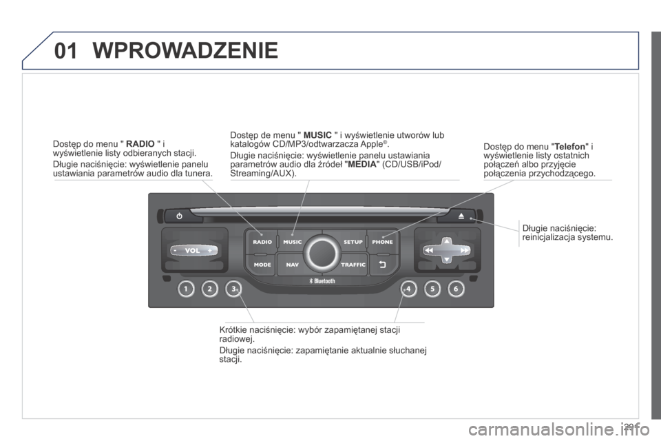 Peugeot 3008 Hybrid 4 2014 Instrukcja Obsługi (in Polish) 01
291
Długie naciśnięcie: reinicjalizacja systemu.
Dostęp do menu " Telefon " i wyświetlenie listy ostatnich połączeń albo przyjęcie połączenia przychodzącego.
WPROWADZENIE
Kr Peugeot 3008 Hybrid 4 2014 Instrukcja Obsługi (in Polish) 01
291
Długie naciśnięcie: reinicjalizacja systemu.
Dostęp do menu " Telefon " i wyświetlenie listy ostatnich połączeń albo przyjęcie połączenia przychodzącego.
WPROWADZENIE
Kr