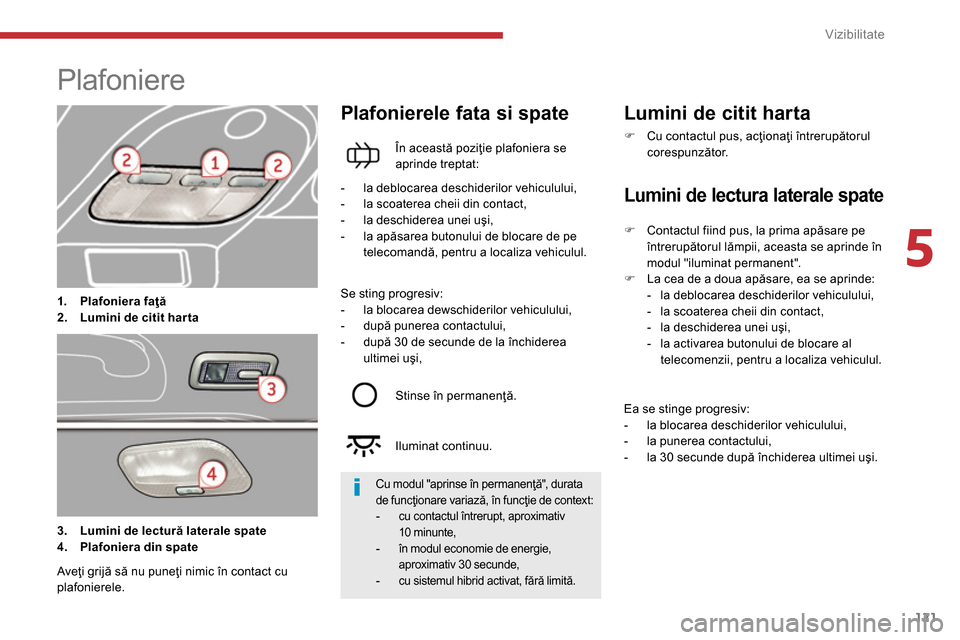 Peugeot 3008 Hybrid 4 2014 Manualul de utilizare (in Romanian) 5
Vizibilitate
121
Plafoniere
1.
Plafoniera faţă
2.
Lumini de citit
harta
Plafonierele fata si spate
În această poziţie plafoni Peugeot 3008 Hybrid 4 2014 Manualul de utilizare (in Romanian) 5
Vizibilitate
121
Plafoniere
1.
Plafoniera faţă
2.
Lumini de citit
harta
Plafonierele fata si spate
În această poziţie plafoni