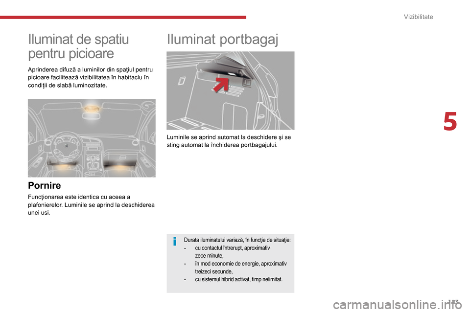 Peugeot 3008 Hybrid 4 2014 Manualul de utilizare (in Romanian) 5
Vizibilitate
123
Luminile se aprind automat la deschidere şi se
sting automat la închiderea portbagajului.
Iluminat portbagaj
Iluminat de spatiu
pentru picioare
Por Peugeot 3008 Hybrid 4 2014 Manualul de utilizare (in Romanian) 5
Vizibilitate
123
Luminile se aprind automat la deschidere şi se
sting automat la închiderea portbagajului.
Iluminat portbagaj
Iluminat de spatiu
pentru picioare
Por