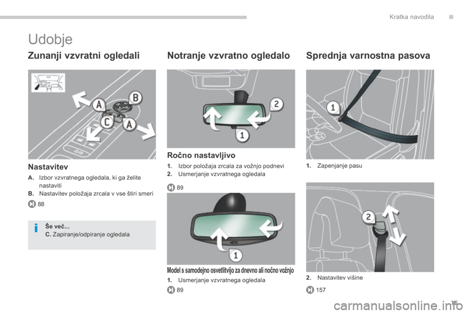Peugeot 3008 Hybrid 4 2014 Priročnik za lastnika (in Slovenian) .
88
89
15789
Kratka navodila15
Udobje
Zunanji vzvratni ogledali
Nastavitev
A. Izbor vzvratnega ogledala, ki ga želite nastaviti B. Nastavitev položaja zrcala v vse štiri smeri
No Peugeot 3008 Hybrid 4 2014 Priročnik za lastnika (in Slovenian) .
88
89
15789
Kratka navodila15
Udobje
Zunanji vzvratni ogledali
Nastavitev
A. Izbor vzvratnega ogledala, ki ga želite nastaviti B. Nastavitev položaja zrcala v vse štiri smeri
No