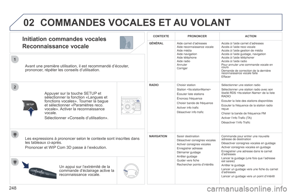 Peugeot 3008 Hybrid 4 2013.5 Manuel du propriétaire (in French) 02
SETUP2ABC3DEF5JKL4GHI6MNO8TUV7PQR S9WXYZ0*#
1NAV TRAFFICADDR
BOOKSETUP
248
Avant une première utilisation, il est recommandé d’écouter, prononcer, répéter les conseils d’utilisation.
Peugeot 3008 Hybrid 4 2013.5 Manuel du propriétaire (in French) 02
SETUP2ABC3DEF5JKL4GHI6MNO8TUV7PQR S9WXYZ0*#
1NAV TRAFFICADDR
BOOKSETUP
248
Avant une première utilisation, il est recommandé d’écouter, prononcer, répéter les conseils d’utilisation.