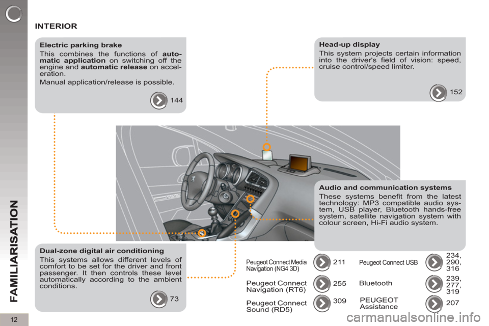 Peugeot 3008 Hybrid 4 2013 User Guide 12
FA
M
  INTERIOR  
 
 
Electric parking brake 
  This combines the functions of  auto-
matic application 
 on switching off the 
engine and  automatic release 
 on accel-
eration. 
  Manual applicat