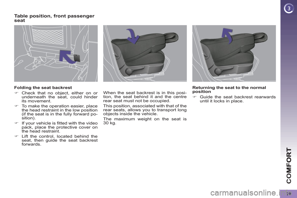 Peugeot 3008 Hybrid 4 2013 Manual Online CO
79
   
Folding the seat backrest 
   
 
�) 
  Check that no object, either on or 
underneath the seat, could hinder 
its movement. 
   
�) 
  To make the operation easier, place 
the head restraint