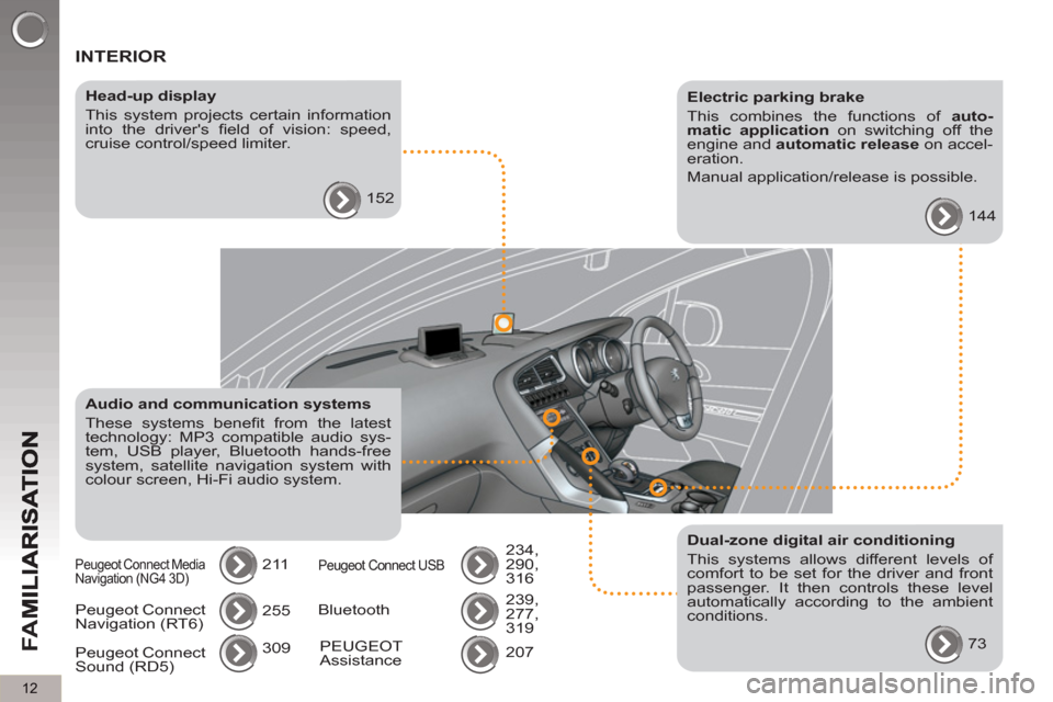 Peugeot 3008 Hybrid 4 2013  Owners Manual - RHD (UK. Australia) 12
FA
M
  INTERIOR  
 
 
Electric parking brake 
  This combines the functions of  auto-
matic application 
 on switching off the 
engine and  automatic release 
 on accel-
eration. 
  Manual applicat