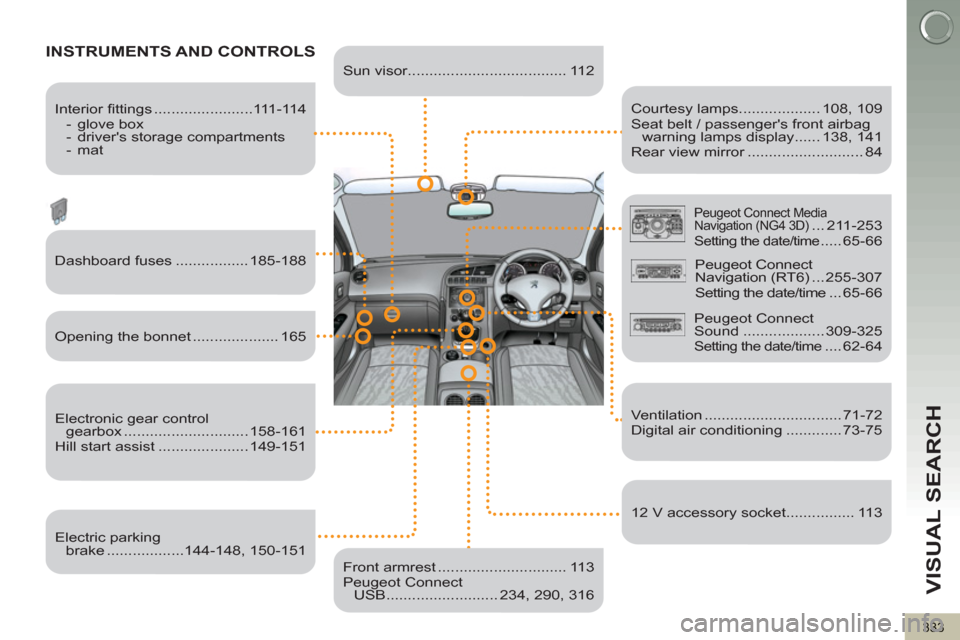Peugeot 3008 Hybrid 4 2013  Owners Manual - RHD (UK. Australia) VISUAL SEARCH
333
   
Courtesy lamps................... 108, 109 
  Seat belt / passengers front airbag 
warning lamps display ...... 138, 141 
  Rear view mirror ........................... 84  
INS