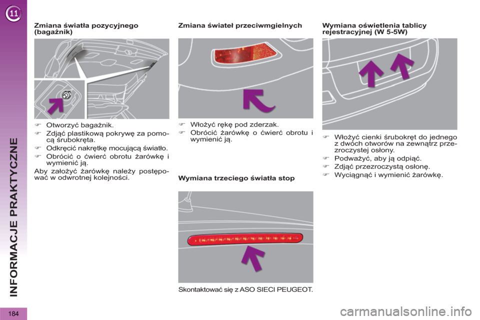 Peugeot 3008 Hybrid 4 2013  Instrukcja Obsługi (in Polish) INFORMACJE PRAKTYCZNE
184
   
 
 
 
 
 
 
 
 
 
 
 
 
 
 
 
 
 
 
Wymiana trzeciego światła stop     
Zmiana światła pozycyjnego 
(bagażnik)    
 
 
 
 
 
 
 
 
 
 
 
 
 
 
 
 
 
 
 
 
 
Zmiana 