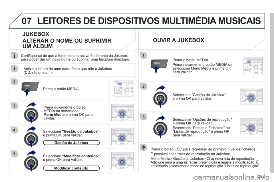 Peugeot 3008 Hybrid 4 2013  Manual do proprietário (in Portuguese) 237
07
MEDIA
MEDIA
2ABC3DEF5JKL4GHI6MNO8TUV7PQRS9WXYZ0*#
1RADIO MEDIANAV TRAFFIC
SETUPADDR
BOOK
2ABC3DEF5JKL4GHI6MNO8TUV7PQRS9WXYZ0*#
1RADIO MEDIANAV TRAFFIC
SETUPADDR
BOOK
2ABC3DEF5JKL4GHI6MNO8TUV7PQ