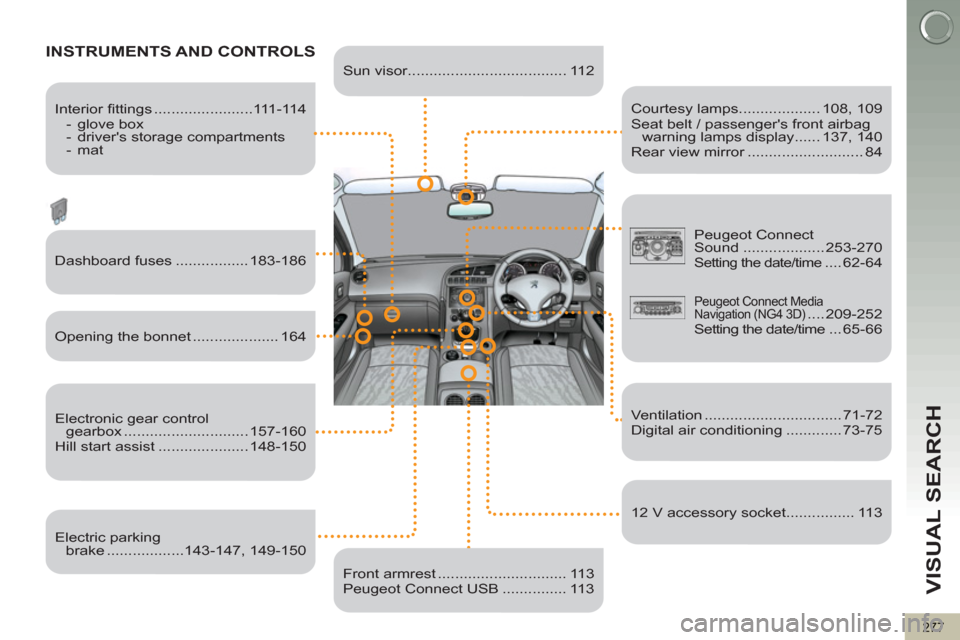 Peugeot 3008 Hybrid 4 2012  Owners Manual - RHD (UK. Australia) VISUAL SEARCH
277
   
Courtesy lamps................... 108, 109 
  Seat belt / passengers front airbag 
warning lamps display ...... 137, 140 
  Rear view mirror ........................... 84  
INS