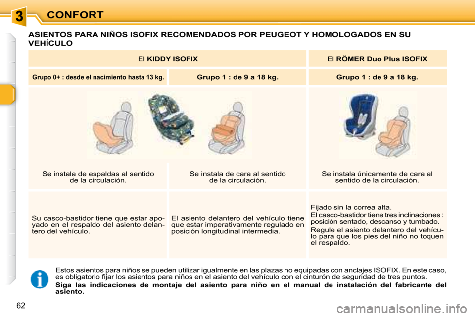 Peugeot 307 Break 2007.5  Manual del propietario (in Spanish) CONFORT
�6�2
� �E�s�t�o�s� �a�s�i�e�n�t�o�s� �p�a�r�a� �n�i�ñ�o�s� �s�e� �p�u�e�d�e�n� �u�t�i�l�i�z�a�r� �i�g�u�a�l�m�e�n�t�e� �e�n� �l�a�s� �p�l�a�z�a�s� �n�o� �e�q�u�i�p�a�d�a�s� �c�o�n� �a�n�c�l�a