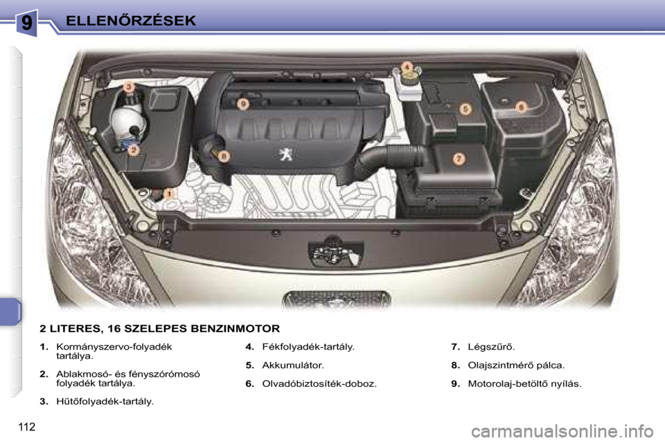 Peugeot 307 Break 2007.5  Kezelési útmutató (in Hungarian) �E�L�L�E�N4�R�Z�É�S�E�K
112
   1.    �K�o�r�m�á�n�y�s�z�e�r�v�o�-�f�o�l�y�a�d�é�k�  
tartálya.  
  2.     �A�b�l�a�k�m�o�s�ó�-� �é�s� �f�é�n�y�s�z�ó�r�ó�m�o�s�ó� 
�f�o�l�y�a�d�é�k� �t�a�r�