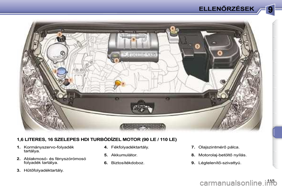 Peugeot 307 Break 2007.5  Kezelési útmutató (in Hungarian) �E�L�L�E�N4�R�Z�É�S�E�K
113
   
1. � �  � � � �K�o�r�m�á�n�y�s�z�e�r�v�o�-�f�o�l�y�a�d�é�k� 
tartálya . 
  
2. � �  � � � �A�b�l�a�k�m�o�s�ó�-� �é�s� �f�é�n�y�s�z�ó�r�ó�m�o�s�ó� 
�f�o�l�y�a