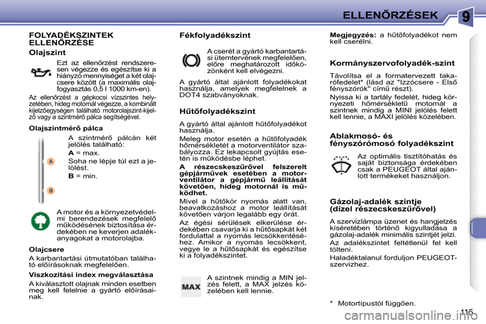 Peugeot 307 Break 2007.5  Kezelési útmutató (in Hungarian) �E�L�L�E�N4�R�Z�É�S�E�K
115
� �F�O�L�Y�A�D�É�K�S�Z�I�N�T�E�K� �E�L�L�E�N4�R�Z�É�S�E� 
� �A�  �s�z�i�n�t�m�é�r5�  �p�á�l�c�á�n�  �k�é�t�  
�j�e�l�ö�l�é�s� �t�a�l�á�l�h�a�t�ó�:�  
  
A   =