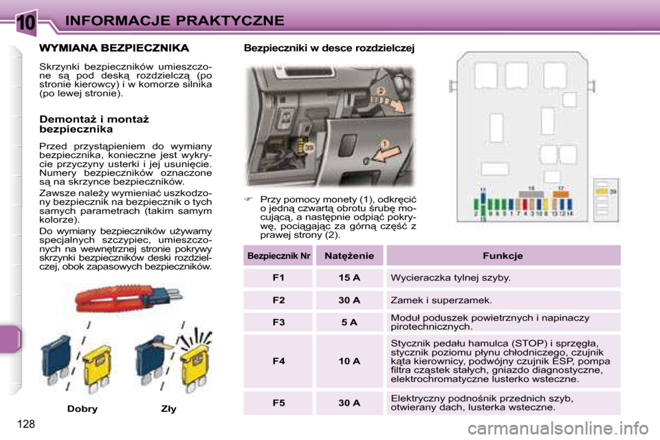 Peugeot 307 Break 2007.5  Instrukcja Obsługi (in Polish) 10INFORMACJE PRAKTYCZNE
128
� �S�k�r�z�y�n�k�i�  �b�e�z�p�i�e�c�z�n�i�k�ó�w�  �u�m�i�e�s�z�c�z�o�- 
�n�e�  �s"�  �p�o�d�  �d�e�s�k"�  �r�o�z�d�z�i�e�l�c�z"�  �(�p�o� 
�s�t�r�o�n�i�e� �k�i�e�r�o�w�