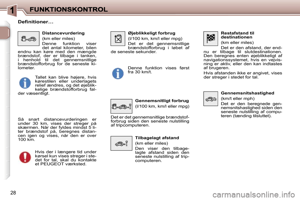 Peugeot 307 Break 2007  Instruktionsbog (in Danish) �2�8
�R�e�s�t�a�f�s�t�a�n�d� �t�i�l� �d�e�s�t�i�n�a�t�i�o�n�e�n
�(�k�m� �e�l�l�e�r� �m�i�l�e�s�)
�D�e�t� �e�r� �d�e�n� �a�f�s�t�a�n�d�,� �d�e�r� �e�n�d�-�n�u�  �e�r�  �t�i�l�b�a�g�e�  �t�i�l�  �s�l�u�