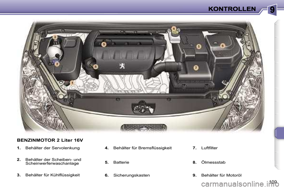 Peugeot 307 Break 2007  Betriebsanleitung (in German) �1�0�9
�1�.�  �B�e�h�ä�l�t�e�r� �d�e�r� �S�e�r�v�o�l�e�n�k�u�n�g
�2�.�  �B�e�h�ä�l�t�e�r� �d�e�r� �S�c�h�e�i�b�e�n�-� �u�n�d� �S�c�h�e�i�n�w�e�r�f�e�r�w�a�s�c�h�a�n�l�a�g�e� 
�3�.�  �B�e�h�ä�l�t�e�