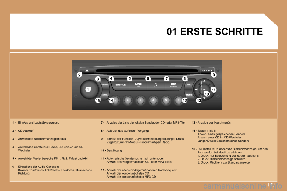 Peugeot 307 Break 2007  Betriebsanleitung (in German) �1�8�3
�1�1
�2�2
�1�0�1�0�1�1�1�1
�1�3�1�3�1�4�1�4�1�5�1�5
�3�3�4�4�5�5�6�6�7�7�8�8�9�9
�1�2�1�2
�0�1� �E�R�S�T�E� �S�C�H�R�I�T�T�E
�1� �-�  �E�i�n�/�A�u�s� �u�n�d� �L�a�u�t�s�t�ä�r�k�e�r�e�g�e�l�u�n