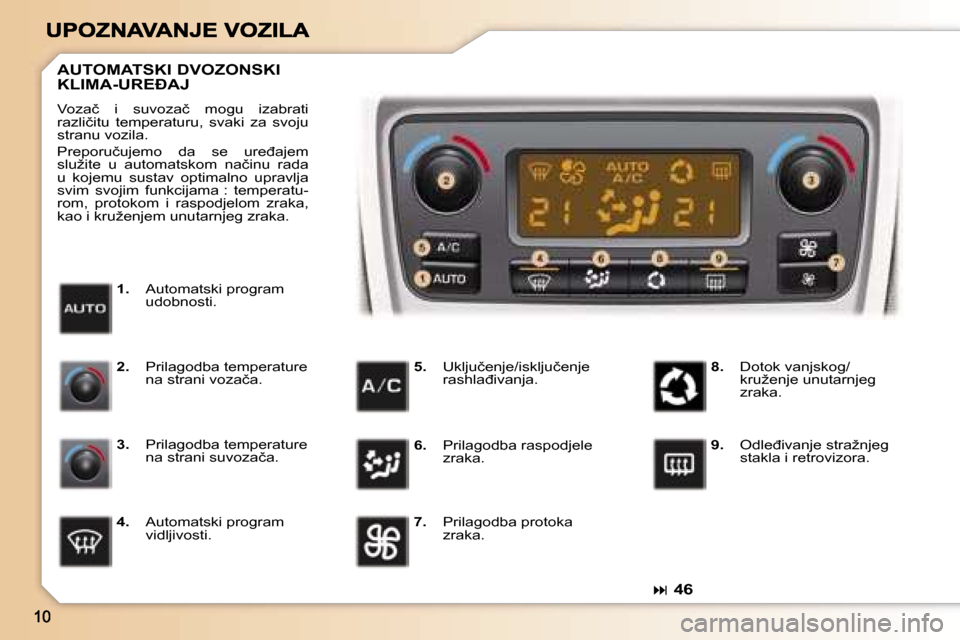 Peugeot 307 Break 2007  Vodič za korisnike (in Croatian) �� �4�6
�1�.� �A�u�t�o�m�a�t�s�k�i� �p�r�o�g�r�a�m� �u�d�o�b�n�o�s�t�i�.
�A�U�T�O�M�A�T�S�K�I� �D�V�O�Z�O�N�S�K�I�  
�K�L�I�M�A�-�U�R�E�A�J
�V�o�z�a�č�  �i�  �s�u�v�o�z�a�č�  �m�o�g�u�  �i�z�a�