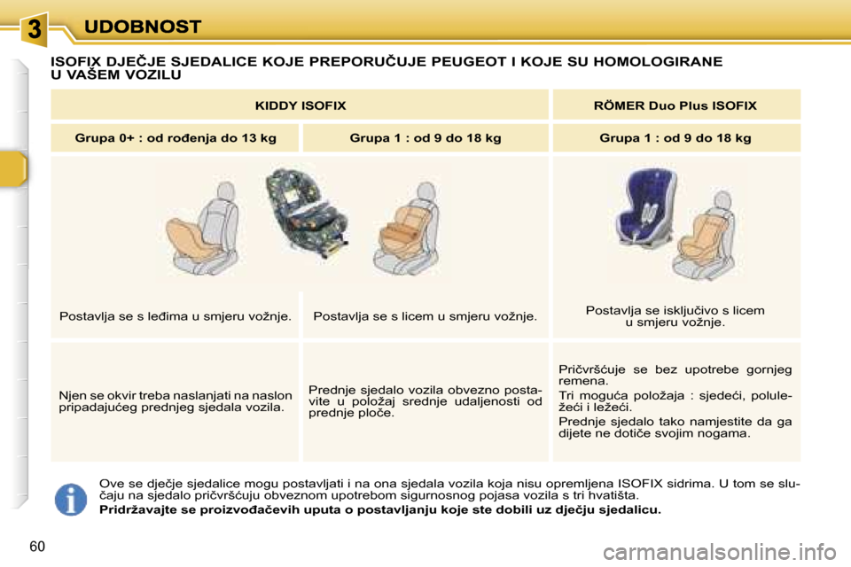 Peugeot 307 Break 2007  Vodič za korisnike (in Croatian) �6�0
�O�v�e� �s�e� �d�j�e�č�j�e� �s�j�e�d�a�l�i�c�e� �m�o�g�u� �p�o�s�t�a�v�l�j�a�t�i� �i� �n�a� �o�n�a� �s�j�e�d�a�l�a� �v�o�z�i�l�a� �k�o�j�a� �n�i�s�u� �o�p�r�e�m�l�j�e�n�a� �I�S�O�F�I�X� �s�i�d�r