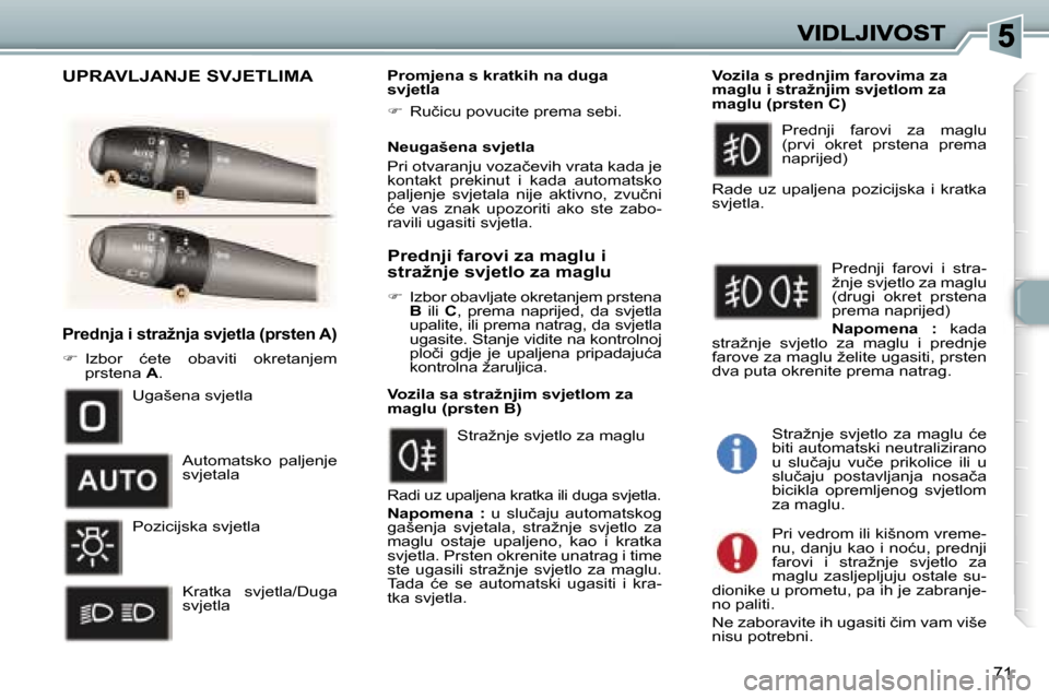 Peugeot 307 Break 2007  Vodič za korisnike (in Croatian) �7�1
�P�r�e�d�n�j�a� �i� �s�t�r�a�ž�n�j�a� �s�v�j�e�t�l�a� �(�p�r�s�t�e�n� �A�)
��  �I�z�b�o�r�  �ć�e�t�e�  �o�b�a�v�i�t�i�  �o�k�r�e�t�a�n�j�e�m� �p�r�s�t�e�n�a� �A�.
�P�r�o�m�j�e�n�a� �s� �k�r�