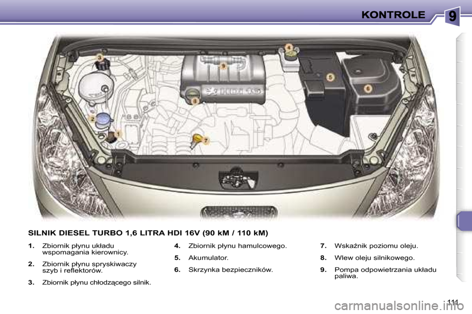 Peugeot 307 Break 2007  Instrukcja Obsługi (in Polish) �1�1�1
�1�.�  �Z�b�i�o�r�n�i�k� �p�ł�y�n�u� �u�k�ł�a�d�u� �w�s�p�o�m�a�g�a�n�i�a� �k�i�e�r�o�w�n�i�c�y�.
�2�.�  �Z�b�i�o�r�n�i�k� �p�ł�y�n�u� �s�p�r�y�s�k�i�w�a�c�z�y� �s�z�y�b� �i� �r�e�ﬂ�e�k�t�