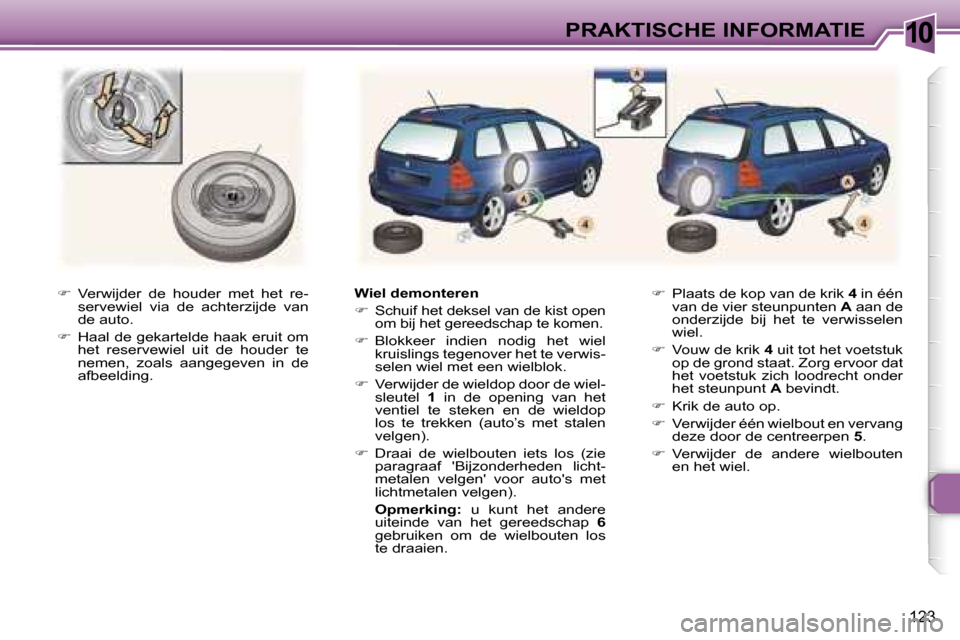 Peugeot 307 Break 2006  Handleiding (in Dutch) �1�0�P�R�A�K�T�I�S�C�H�E� �I�N�F�O�R�M�A�T�I�E
�1�2�3
��  �V�e�r�w�i�j�d�e�r�  �d�e�  �h�o�u�d�e�r�  �m�e�t�  �h�e�t�  �r�e�-
�s�e�r�v�e�w�i�e�l�  �v�i�a�  �d�e�  �a�c�h�t�e�r�z�i�j�d�e�  �v�a�n�  