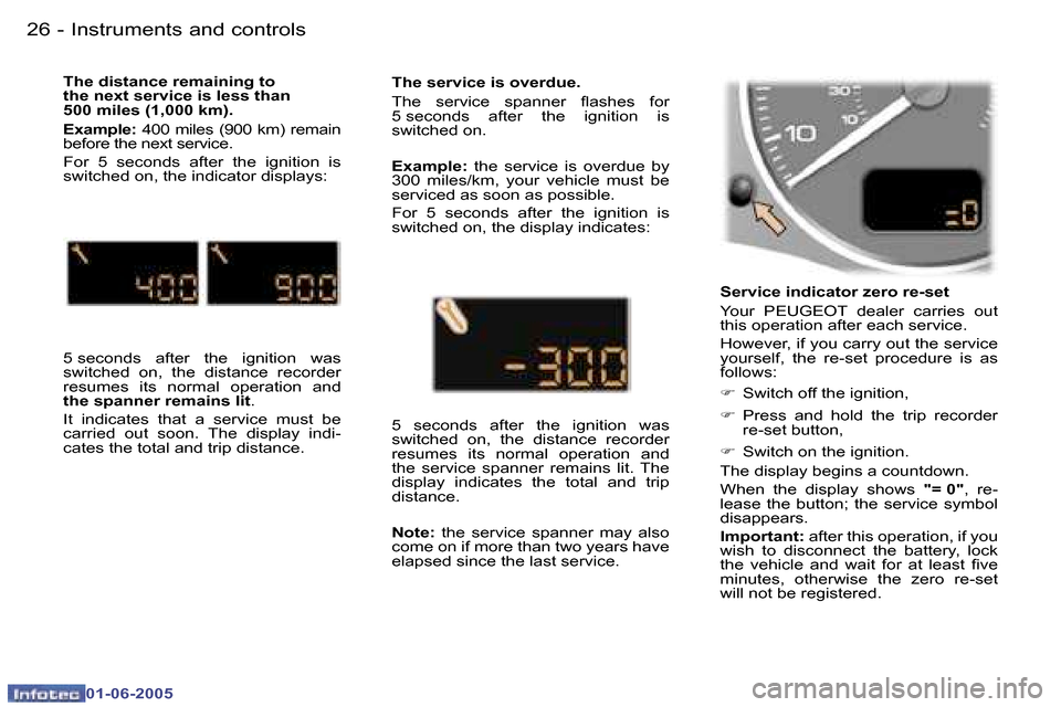 Peugeot 307 Break 2005 Owners Guide �I�n�s�t�r�u�m�e�n�t�s� �a�n�d� �c�o�n�t�r�o�l�s�2�6 �-
�0�1�-�0�6�-�2�0�0�5
�2�7�I�n�s�t�r�u�m�e�n�t�s� �a�n�d� �c�o�n�t�r�o�l�s�-
�0�1�-�0�6�-�2�0�0�5
�S�e�r�v�i�c�e� �i�n�d�i�c�a�t�o�r� �z�e�r�o� �