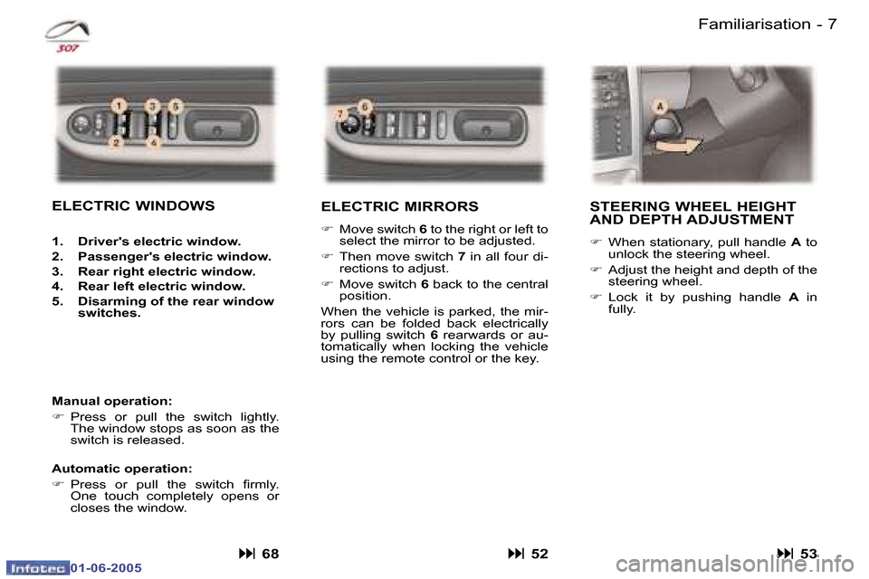 Peugeot 307 Break 2005  Owners Manual �6 �-
�0�1�-�0�6�-�2�0�0�5
�7
�-
�0�1�-�0�6�-�2�0�0�5
�F�a�m�i�l�i�a�r�i�s�a�t�i�o�n
�E�L�E�C�T�R�I�C� �M�I�R�R�O�R�S
�F �  �M�o�v�e� �s�w�i�t�c�h�  �6� �t�o� �t�h�e� �r�i�g�h�t� �o�r� �l�e�f�t� �t�o�