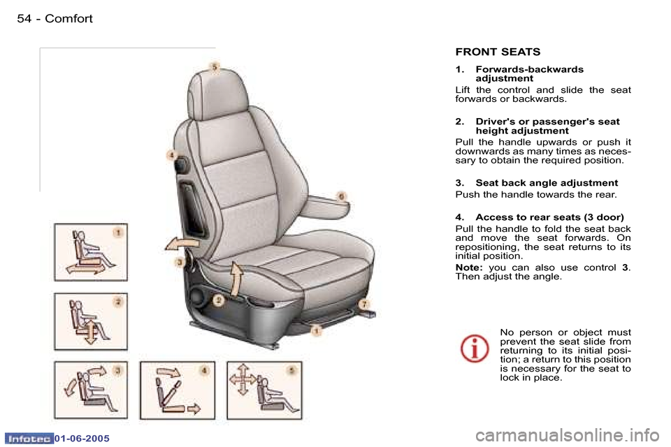 Peugeot 307 Break 2005 Workshop Manual �C�o�m�f�o�r�t�5�4 �-
�0�1�-�0�6�-�2�0�0�5
�5�5�C�o�m�f�o�r�t�-
�0�1�-�0�6�-�2�0�0�5
�F�R�O�N�T� �S�E�A�T�S
�1�.�  �F�o�r�w�a�r�d�s�-�b�a�c�k�w�a�r�d�s� �a�d�j�u�s�t�m�e�n�t
�L�i�f�t�  �t�h�e�  �c�o�n