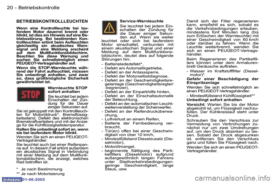 Peugeot 307 Break 2005  Betriebsanleitung (in German) �B�e�t�r�i�e�b�s�k�o�n�t�r�o�l�l�e�2�0 �-
�0�1�-�0�6�-�2�0�0�5
�2�1�B�e�t�r�i�e�b�s�k�o�n�t�r�o�l�l�e�-
�0�1�-�0�6�-�2�0�0�5
�B�E�T�R�I�E�B�S�K�O�N�T�R�O�L�L�L�E�U�C�H�T�E�N
�W�e�n�n�  �e�i�n�e�  �K�o