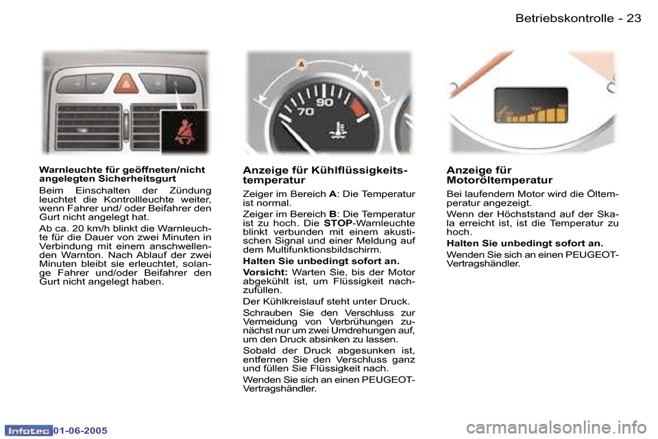 Peugeot 307 Break 2005  Betriebsanleitung (in German) �B�e�t�r�i�e�b�s�k�o�n�t�r�o�l�l�e�2�2 �-
�0�1�-�0�6�-�2�0�0�5
�2�3�B�e�t�r�i�e�b�s�k�o�n�t�r�o�l�l�e�-
�0�1�-�0�6�-�2�0�0�5
�W�a�r�n�l�e�u�c�h�t�e� �f�ü�r� �g�e�ö�f�f�n�e�t�e�n�/�n�i�c�h�t�  
�a�n�