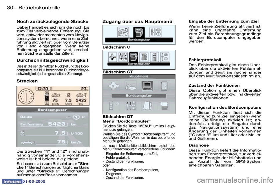 Peugeot 307 Break 2005  Betriebsanleitung (in German) �B�e�t�r�i�e�b�s�k�o�n�t�r�o�l�l�e�3�0 �-
�0�1�-�0�6�-�2�0�0�5
�D�i�e� �S�t�r�e�c�k�e�n� �"�1�"� �u�n�d�  �"�2�"� �s�i�n�d� �u�n�a�b�-
�h�ä�n�g�i�g� �v�o�n�e�i�n�a�n�d�e�r�.� �D�i�e� �V�o�r�g�e�h�e�n