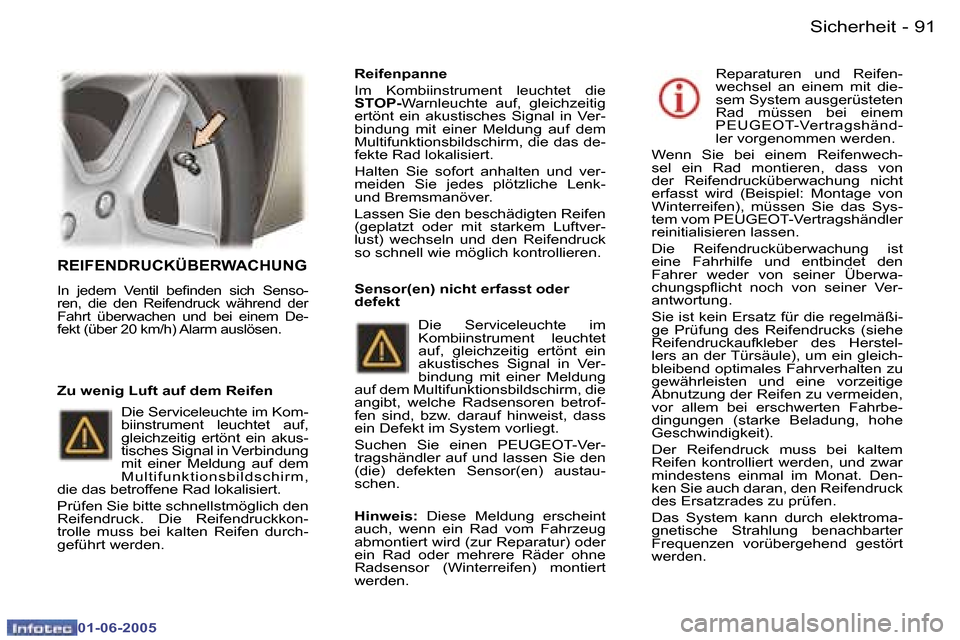Peugeot 307 Break 2005  Betriebsanleitung (in German) �S�i�c�h�e�r�h�e�i�t�9�0 �-
�0�1�-�0�6�-�2�0�0�5
�9�1�S�i�c�h�e�r�h�e�i�t�-
�0�1�-�0�6�-�2�0�0�5
�R�E�I�F�E�N�D�R�U�C�K�Ü�B�E�R�W�A�C�H�U�N�G
�I�n�  �j�e�d�e�m�  �V�e�n�t�i�l�  �b�e�i�n�d�e�n�  �s�i�