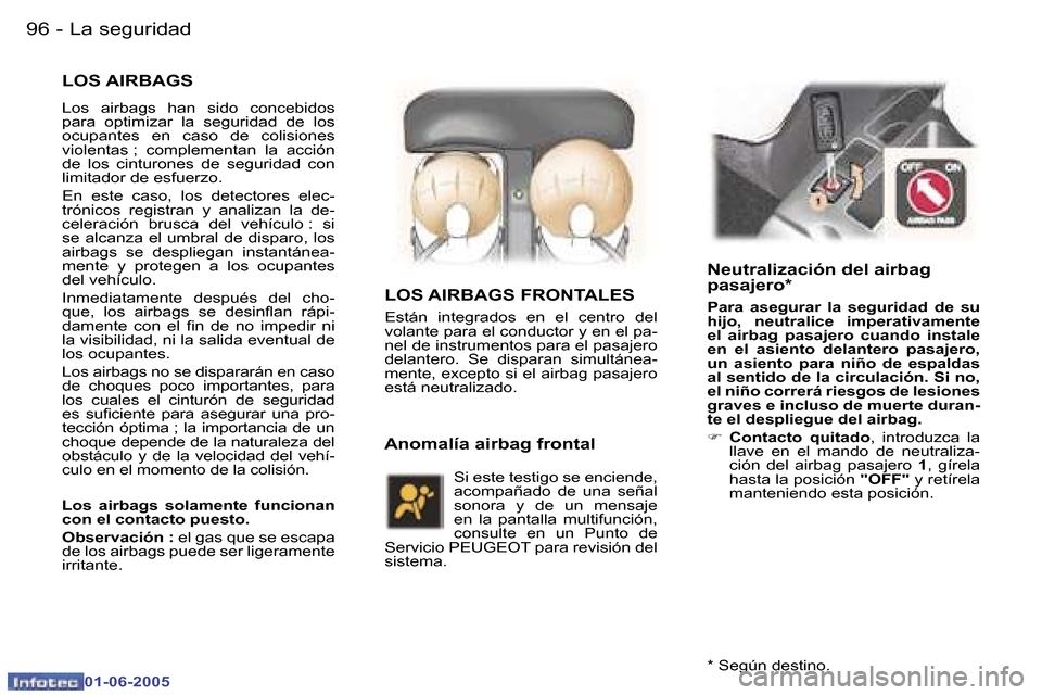 Peugeot 307 Break 2005  Manual del propietario (in Spanish) �9�6 �-
�0�1�-�0�6�-�2�0�0�5
�9�7
�-
�0�1�-�0�6�-�2�0�0�5
�L�O�S� �A�I�R�B�A�G�S
�L�o�s�  �a�i�r�b�a�g�s�  �h�a�n�  �s�i�d�o�  �c�o�n�c�e�b�i�d�o�s�  
�p�a�r�a�  �o�p�t�i�m�i�z�a�r�  �l�a�  �s�e�g�u�r
