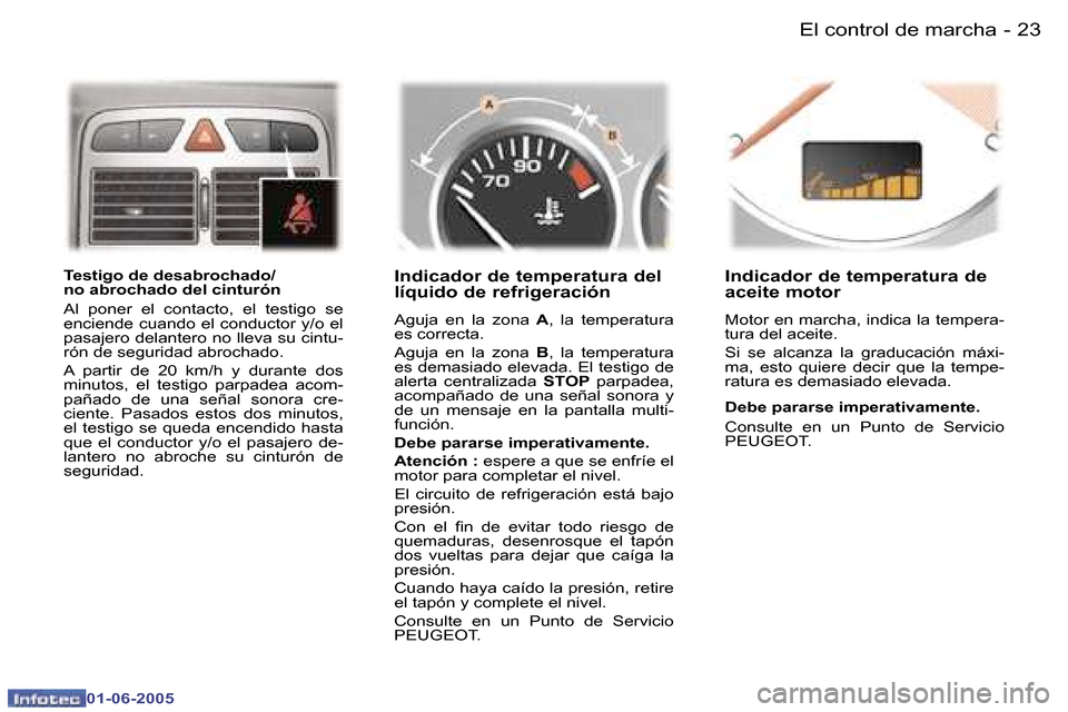 Peugeot 307 Break 2005  Manual del propietario (in Spanish) �2�2 �-
�0�1�-�0�6�-�2�0�0�5
�2�3
�-
�0�1�-�0�6�-�2�0�0�5
�T�e�s�t�i�g�o� �d�e� �d�e�s�a�b�r�o�c�h�a�d�o�/ 
�n�o� �a�b�r�o�c�h�a�d�o� �d�e�l� �c�i�n�t�u�r�ó�n 
�A�l�  �p�o�n�e�r�  �e�l�  �c�o�n�t�a�c