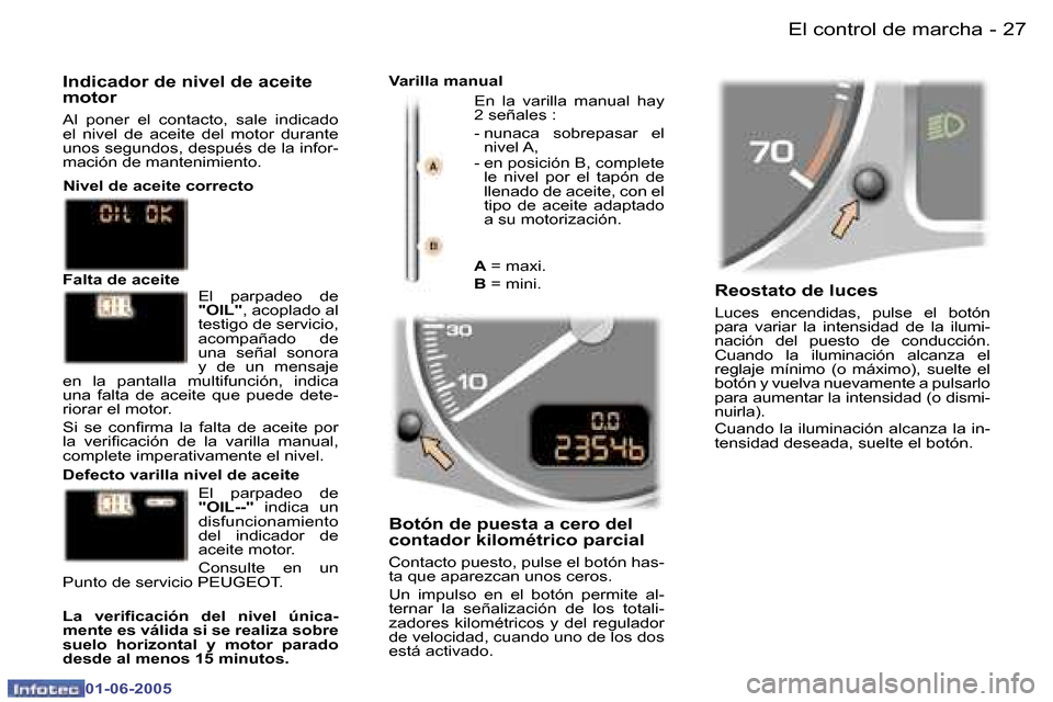 Peugeot 307 Break 2005  Manual del propietario (in Spanish) �2�6 �-
�0�1�-�0�6�-�2�0�0�5
�2�7
�-
�0�1�-�0�6�-�2�0�0�5
�R�e�o�s�t�a�t�o� �d�e� �l�u�c�e�s
�L�u�c�e�s�  �e�n�c�e�n�d�i�d�a�s�,�  �p�u�l�s�e�  �e�l�  �b�o�t�ó�n�  
�p�a�r�a�  �v�a�r�i�a�r�  �l�a�  �