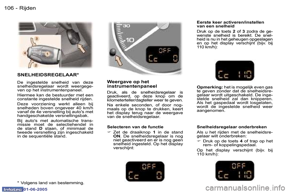 Peugeot 307 Break 2005  Handleiding (in Dutch) �1�0�6 �-
�0�1�-�0�6�-�2�0�0�5
�1�0�7
�-
�0�1�-�0�6�-�2�0�0�5
�S�N�E�L�H�E�I�D�S�R�E�G�E�L�A�A�R�*
�D�e�  �i�n�g�e�s�t�e�l�d�e�  �s�n�e�l�h�e�i�d�  �v�a�n�  �d�e�z�e�  
�s�n�e�l�h�e�i�d�s�r�e�g�e�l�a�