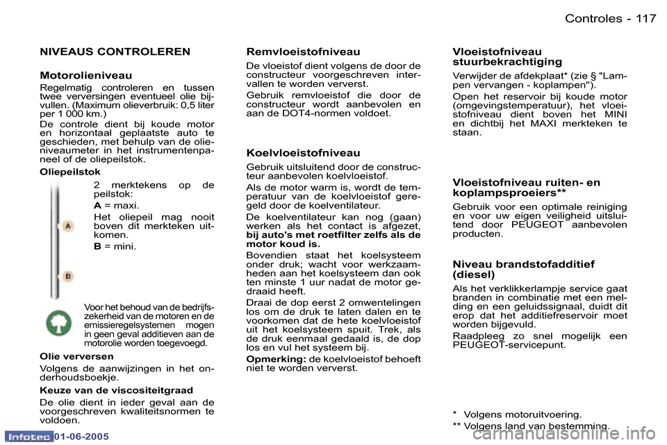 Peugeot 307 Break 2005  Handleiding (in Dutch) �C�o�n�t�r�o�l�e�s�1�1�6 �-
�0�1�-�0�6�-�2�0�0�5
�1�1�7�C�o�n�t�r�o�l�e�s�-
�0�1�-�0�6�-�2�0�0�5
�N�I�V�E�A�U�S� �C�O�N�T�R�O�L�E�R�E�N
�2�  �m�e�r�k�t�e�k�e�n�s�  �o�p�  �d�e�  
�p�e�i�l�s�t�o�k�: 
�