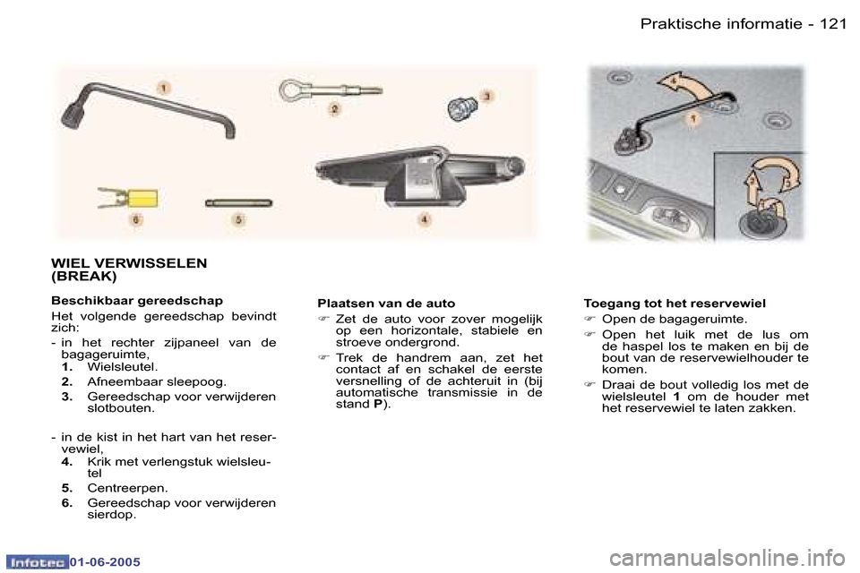 Peugeot 307 Break 2005  Handleiding (in Dutch) �1�2�0 �-
�0�1�-�0�6�-�2�0�0�5
�1�2�1
�-
�0�1�-�0�6�-�2�0�0�5
�P�l�a�a�t�s�e�n� �v�a�n� �d�e� �a�u�t�o 
�F
�  �Z�e�t�  �d�e�  �a�u�t�o�  �v�o�o�r�  �z�o�v�e�r�  �m�o�g�e�l�i�j�k� 
�o�p�  �e�e�n�  �h�o