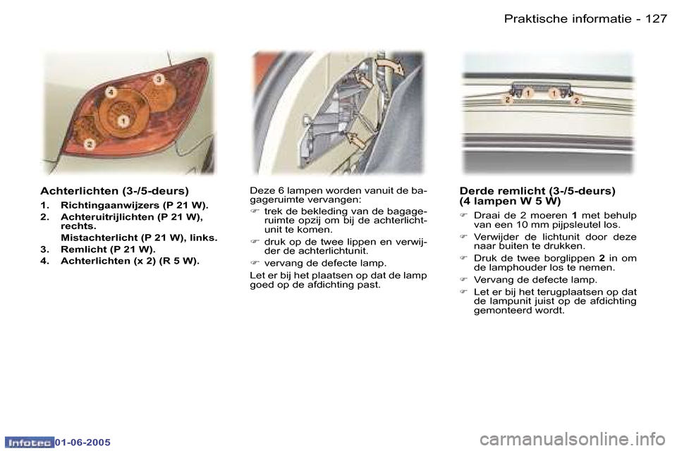 Peugeot 307 Break 2005  Handleiding (in Dutch) �1�2�6 �-
�0�1�-�0�6�-�2�0�0�5
�1�2�7
�-
�0�1�-�0�6�-�2�0�0�5
�A�c�h�t�e�r�l�i�c�h�t�e�n� �(�3�-�/�5�-�d�e�u�r�s�)
�1�.�  �R�i�c�h�t�i�n�g�a�a�n�w�i�j�z�e�r�s� �(�P� �2�1� �W�)�. 
�2�.�  �A�c�h�t�e�r�