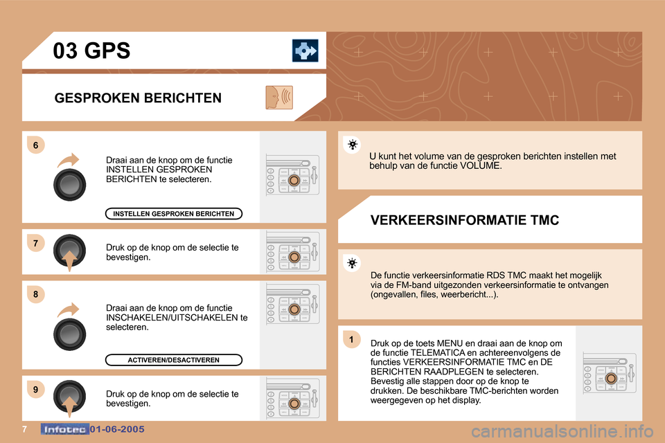 Peugeot 307 Break 2005  Handleiding (in Dutch) �7�0�1�-�0�6�-�2�0�0�5�0�1�-�0�6�-�2�0�0�5
�D�r�u�k� �o�p� �d�e� �k�n�o�p� �o�m� �d�e� �s�e�l�e�c�t�i�e� �t�e�  
�b�e�v�e�s�t�i�g�e�n�.
�D�r�a�a�i� �a�a�n� �d�e� �k�n�o�p� �o�m� �d�e� �f�u�n�c�t�i�e� 