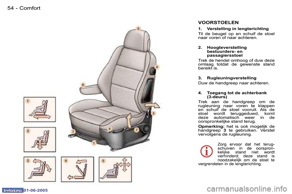 Peugeot 307 Break 2005  Handleiding (in Dutch) �5�4 �-
�0�1�-�0�6�-�2�0�0�5
�5�5
�-
�0�1�-�0�6�-�2�0�0�5
�V�O�O�R�S�T�O�E�L�E�N
�1�.�  �V�e�r�s�t�e�l�l�i�n�g� �i�n� �l�e�n�g�t�e�r�i�c�h�t�i�n�g 
�T�i�l�  �d�e�  �b�e�u�g�e�l�  �o�p�  �e�n�  �s�c�h�